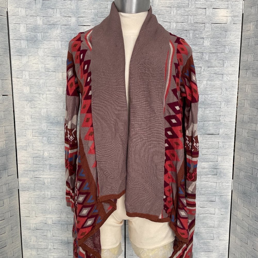 Sisters Southwestern Geometric Print Open Front Waterfall Cardigan‎ Sweater